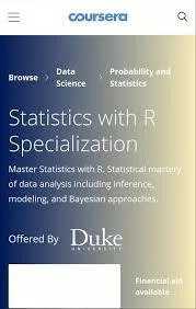 Coursera Statistics with R Specialization by Duke University