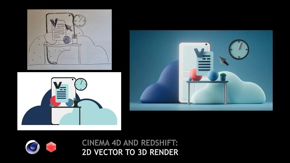 Cinema 4D and Redshift 2D vector to 3D render Cinema 4D and Redshift 2D vector to 3D render