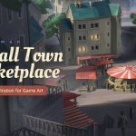 Environment Illustration for Game Art A Small Town Marketplace