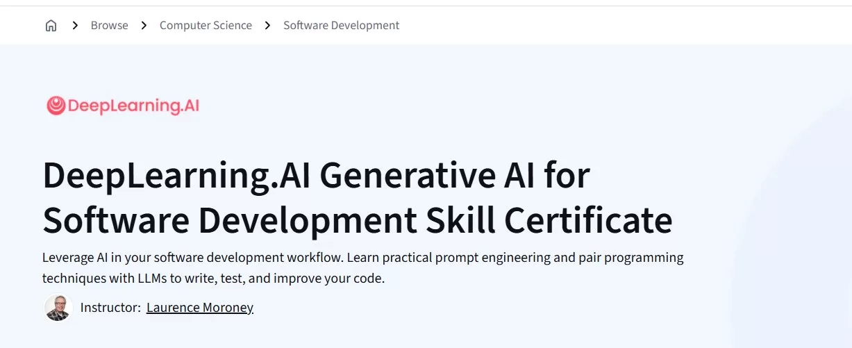 Coursera - DeepLearning.AI Generative AI for Software Development Skill Certificate Coursera - DeepLearning.AI Generative AI for Software Development Skill Certificate - Image 1